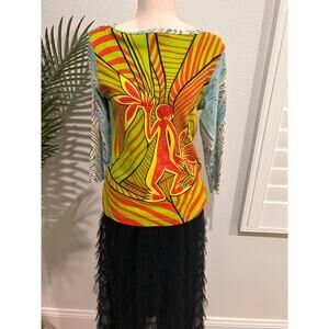 Vintage 90s BCBG MaxAzria Elements Mod Psychedelic V-Neck XL